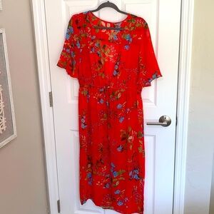 Calvin Klein red floral bathing suit cover up
